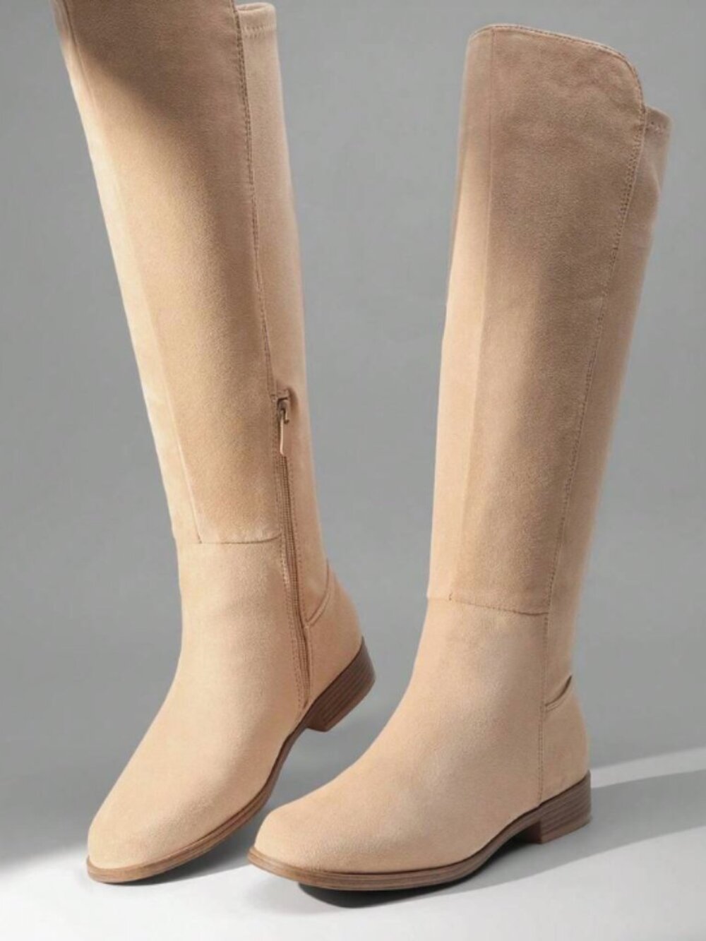 DREAM PAIRS Beige Faux Suede Knee High Stretch Boots Size 10 NWT